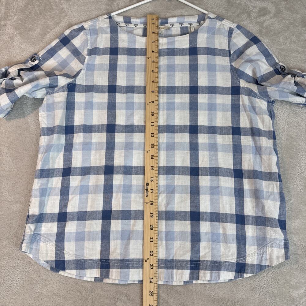 Barbour Women’s Plaid Popover Roll Sleeve Blue Preppy s/s Top Tunic Shirt 10 - Picture 6 of 7